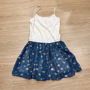 Women's Tank Mini Dress Blue White Floral Layered Ruffle Size 160